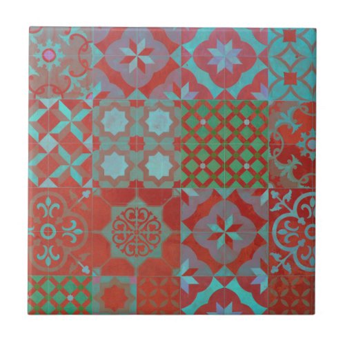 Cool trendy Aegean tiles in red and blue