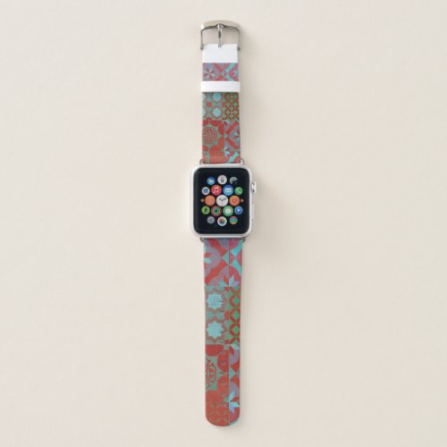 Cool trendy Aegean tiles in red and blue Apple Watch Band