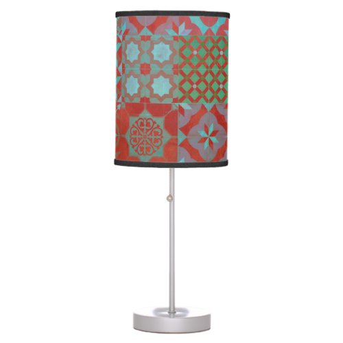Cool trendy Aegean tiles in red and blue Table Lamp