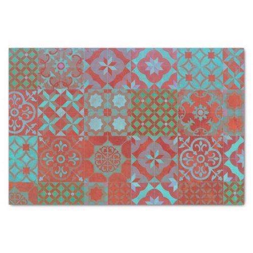Cool trendy Aegean tiles in red and blue Tissue Paper