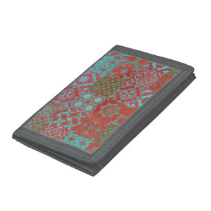 Cool, trendy Aegean tiles in red and blue Tri-fold Wallet