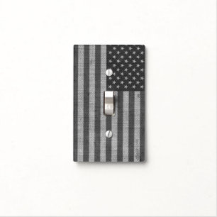 Cool trendy America flag burlap texture effects Light Switch Cover
