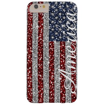 Cool Trendy America Flag Shining Faux Glitter Barely There Iphone 6 Plus Case by InovArtS at Zazzle