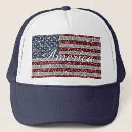 Cool trendy America flag shining faux glitter Trucker Hat