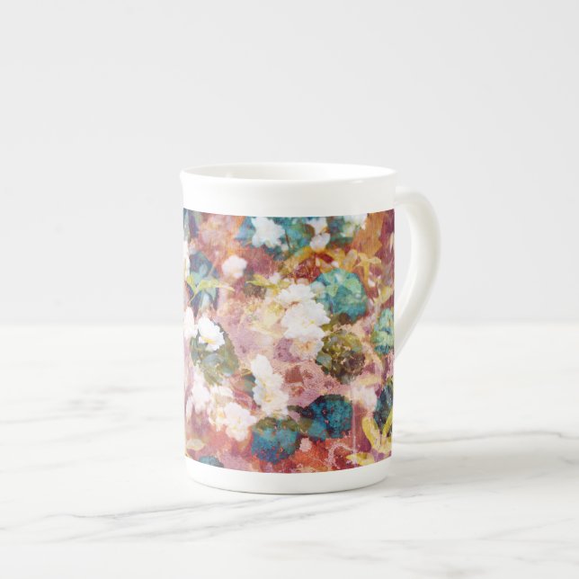 Cool, trendy art of romantic flower pattern bone china mug (Front Right)