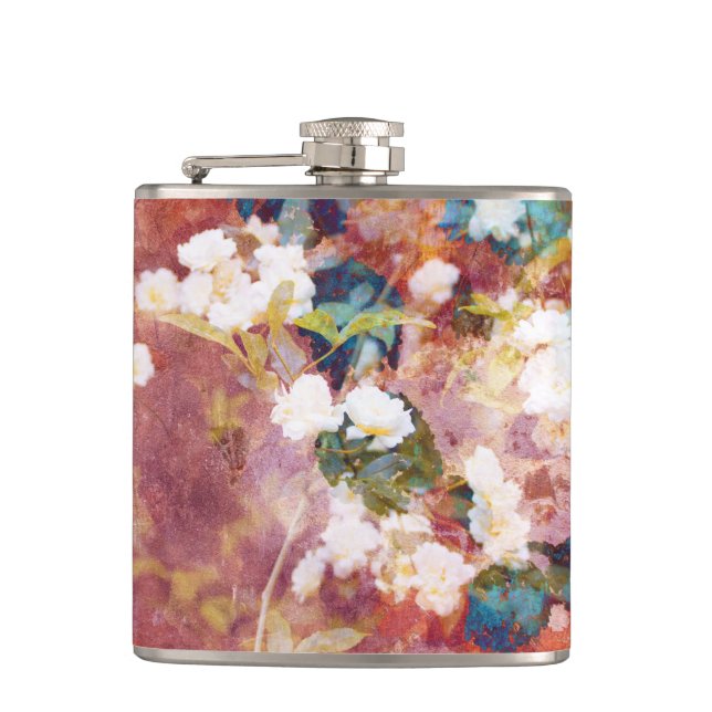 Cool, trendy art of romantic flower pattern flask (Front)