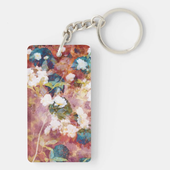 Cool, trendy art of romantic flower pattern keychain (Back)