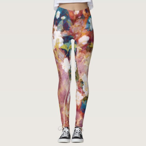 Cool trendy art of romantic flower pattern leggings