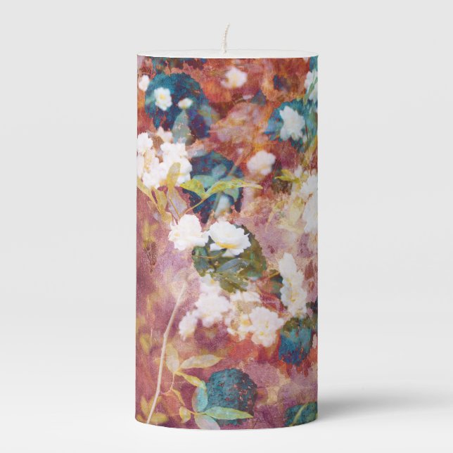 Cool, trendy art of romantic flower pattern pillar candle (Front)