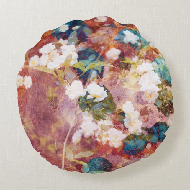 Cool, trendy art of romantic flower pattern round pillow (Back)