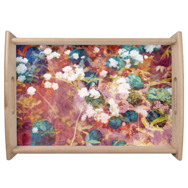 Cool, trendy art of romantic flower pattern serving tray (Front)
