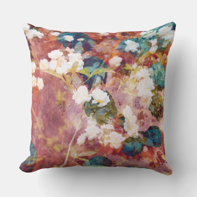Cool, trendy art of romantic flower pattern throw pillow (Front)