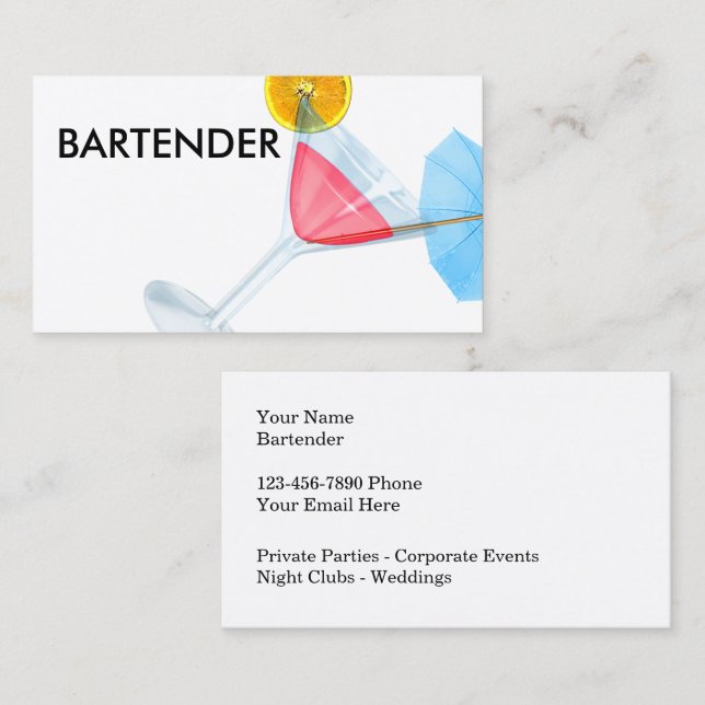 Cool Trendy Bartender Business Cards (Front/Back)