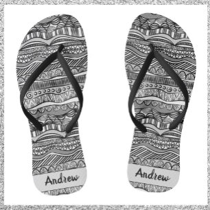 Cool Trendy Black and White Tribal Print Flip Flops