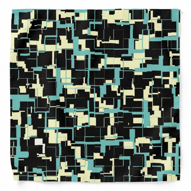 Cool Trendy Black Beige Cream Teal Blue Pattern Bandana (Front)