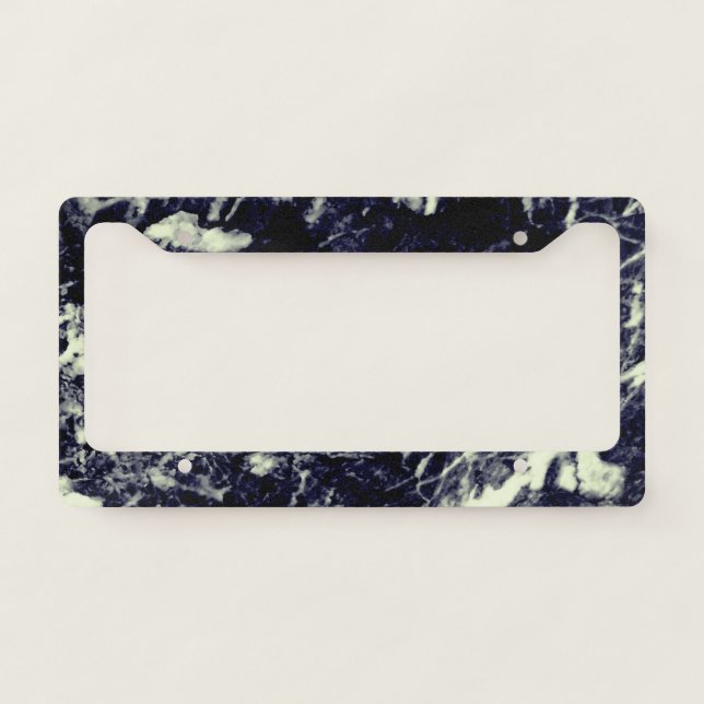 Cool Trendy Black Blue Marble   License Plate Frame (Front)
