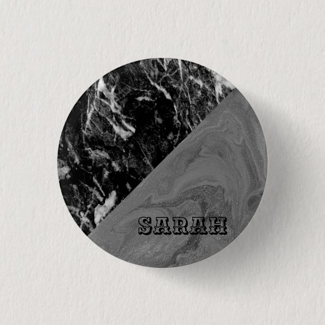 Cool Trendy Black Marble Button (Front)
