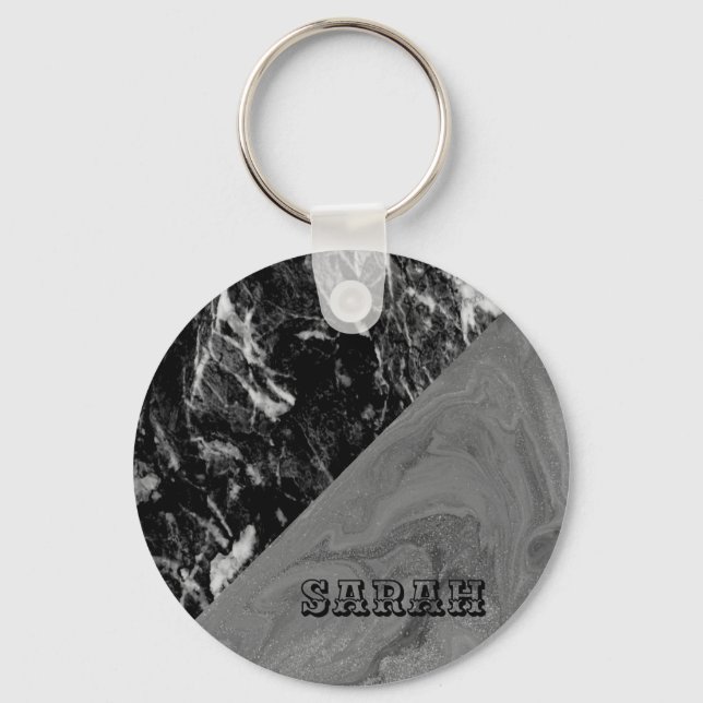 Cool Trendy Black Marble   Keychain (Front)