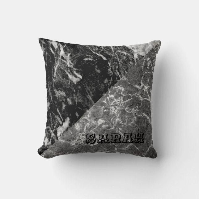 Cool Trendy Black Marble Throw Pillow (Front)