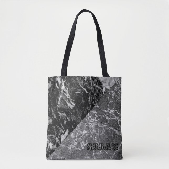Cool Trendy Black Marble Tote Bag (Front)