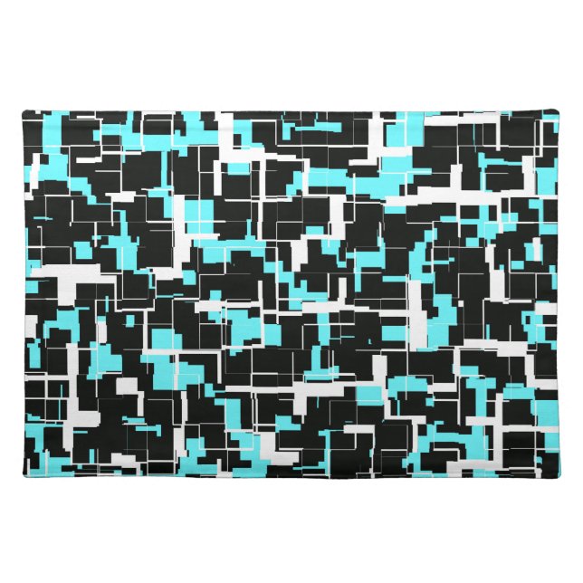 Cool Trendy Black White Blue Pattern Cloth Placemat (Front)