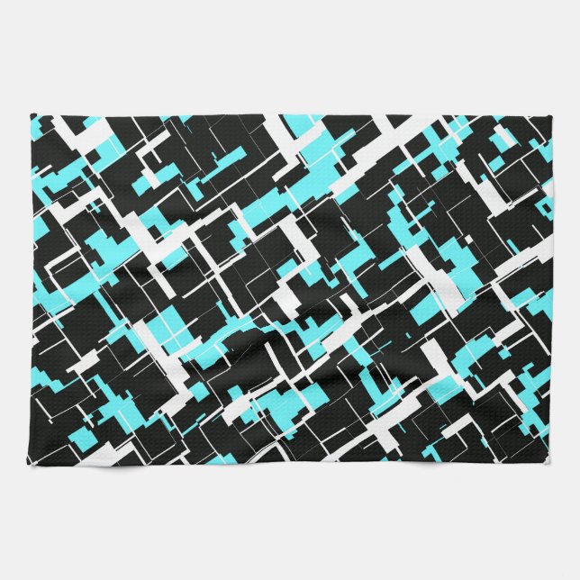 Cool Trendy Black White Blue Pattern Kitchen Towel (Horizontal)