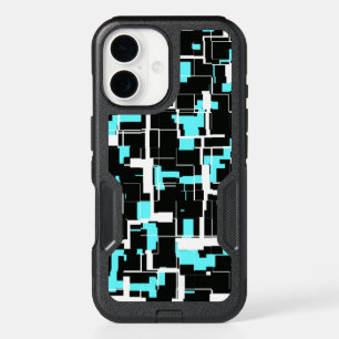 Cool Trendy Black White Blue Pattern iPhone 16 Case