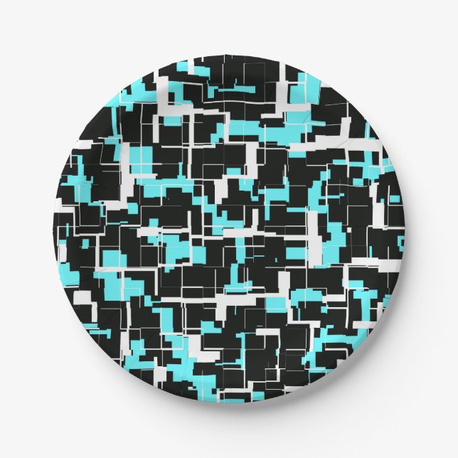 Cool Trendy Black White Blue Pattern Paper Plates (Front)