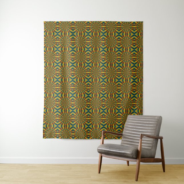  Cool Trendy Blue Red Yellow Mandala Tribal Ethnic Tapestry (In Situ)