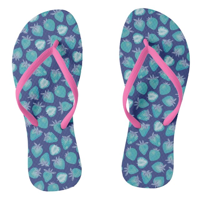 Cool Trendy Blue Summer Strawberry Pattern Flip Flops (Footbed)