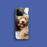 Cool trendy blue wavy edge one photo iPhone 15 case<br><div class="desc">Simple but super stylish, this one photo phone case features a fun wavy edge along with your custom text. A great gift for a teen, this trendy phone case lets you show off one large photo and has room for a name or other fun saying on the bright blue purple...</div>