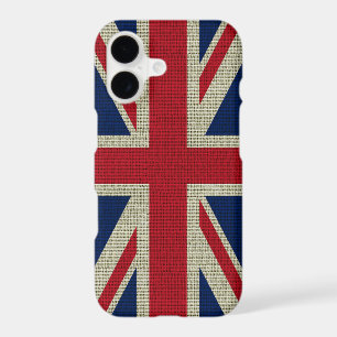 Cool trendy British flag burlap texture iPhone 17 Case
