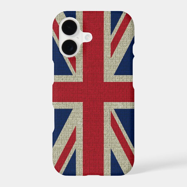 Cool trendy British flag burlap texture Iphone Case (Back)