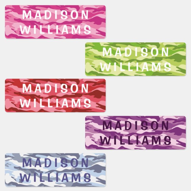 Cool Trendy Camouflage Modern Personalized Name Labels (Group)