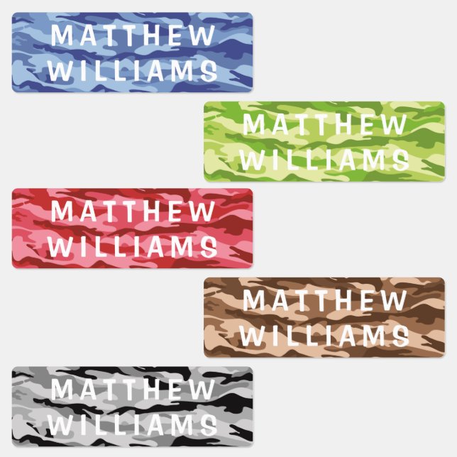 Cool Trendy Camouflage Modern Personalized Name Labels (Group)