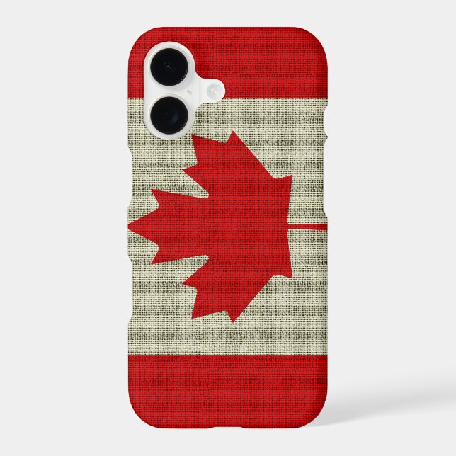 Cool trendy Canada flag burlap texture Iphone Case (Back)