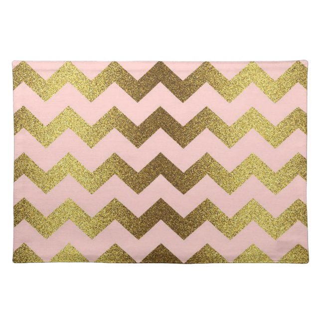 Cool Trendy Chevron  Gold Glitter Cloth Placemat (Front)