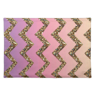 Cool Trendy Chevron Ombre, Gold Glitter Cloth Placemat