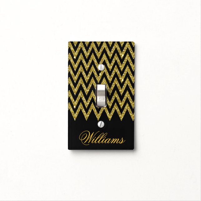 Cool trendy chevron zigzag gold faux glitter light switch cover (In Situ)