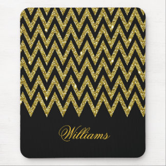 Cool trendy chevron zigzag gold faux glitter mouse pad