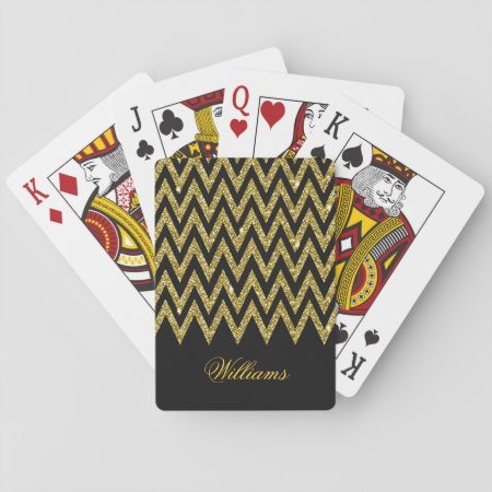 Cool Trendy Chevron Zigzag Gold Faux Glitter Playing Cards