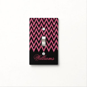Cool trendy chevron zigzag hot pink faux glitter light switch cover