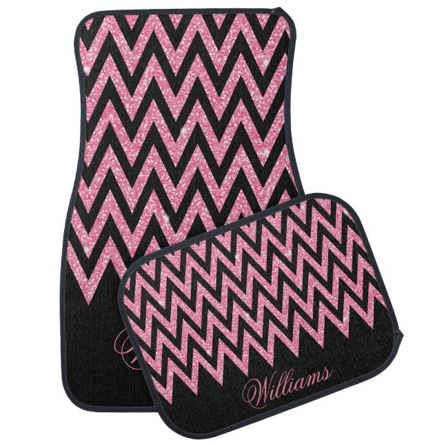 Cool trendy chevron zigzag light pink faux glitter car mat (Set)