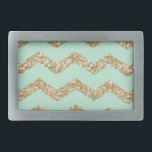 Cool Trendy Chevron Zigzag Mint Faux Gold Glitter Belt Buckle<br><div class="desc">Zigzag pattern in mint and faux gold glitter.A stylish pastel and glitter chevron pattern design..The perfect cool gift idea for her an any occasion.</div>