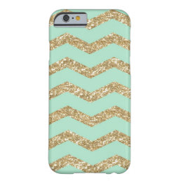 Cool Trendy Chevron Zigzag Mint Faux Gold Glitter Barely There iPhone 6 Case