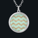 Cool Trendy Chevron Zigzag Mint Faux Gold Glitter Silver Plated Necklace<br><div class="desc">Zigzag pattern in mint and faux gold glitter.A stylish pastel and glitter chevron pattern design..The perfect cool gift idea for her an any occasion.</div>