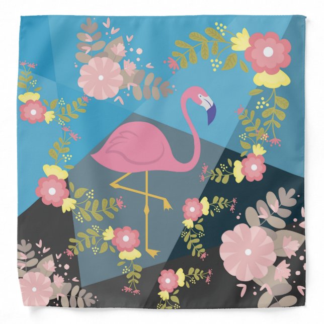 Cool Trendy Chic Cute Pink Girly Floral Flamingo Bandana (Front)