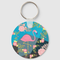 Cool Trendy Chic Cute Pink Girly Floral Flamingo Keychain