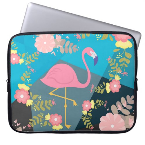 Cool Trendy Chic Cute Pink Girly Floral Flamingo Laptop Sleeve