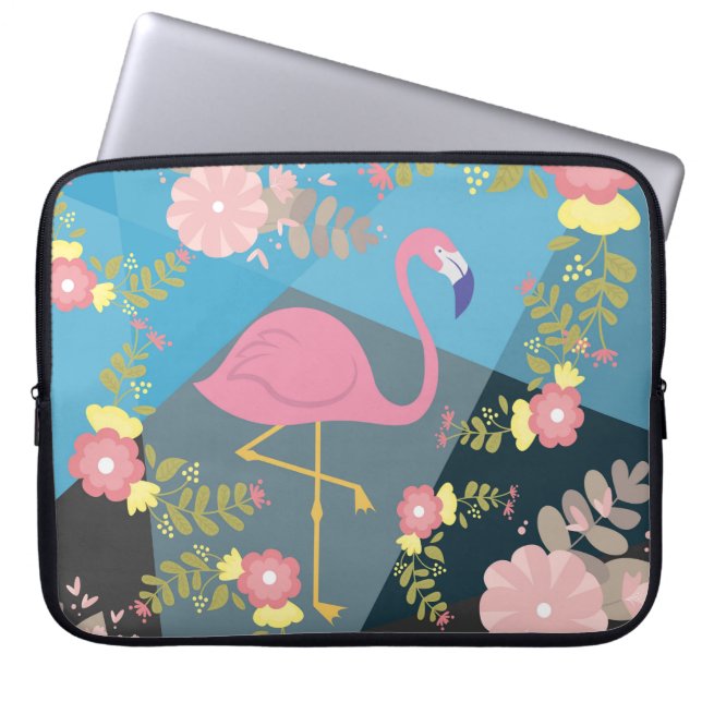 Cool Trendy Chic Cute Pink Girly Floral Flamingo Laptop Sleeve (Front)